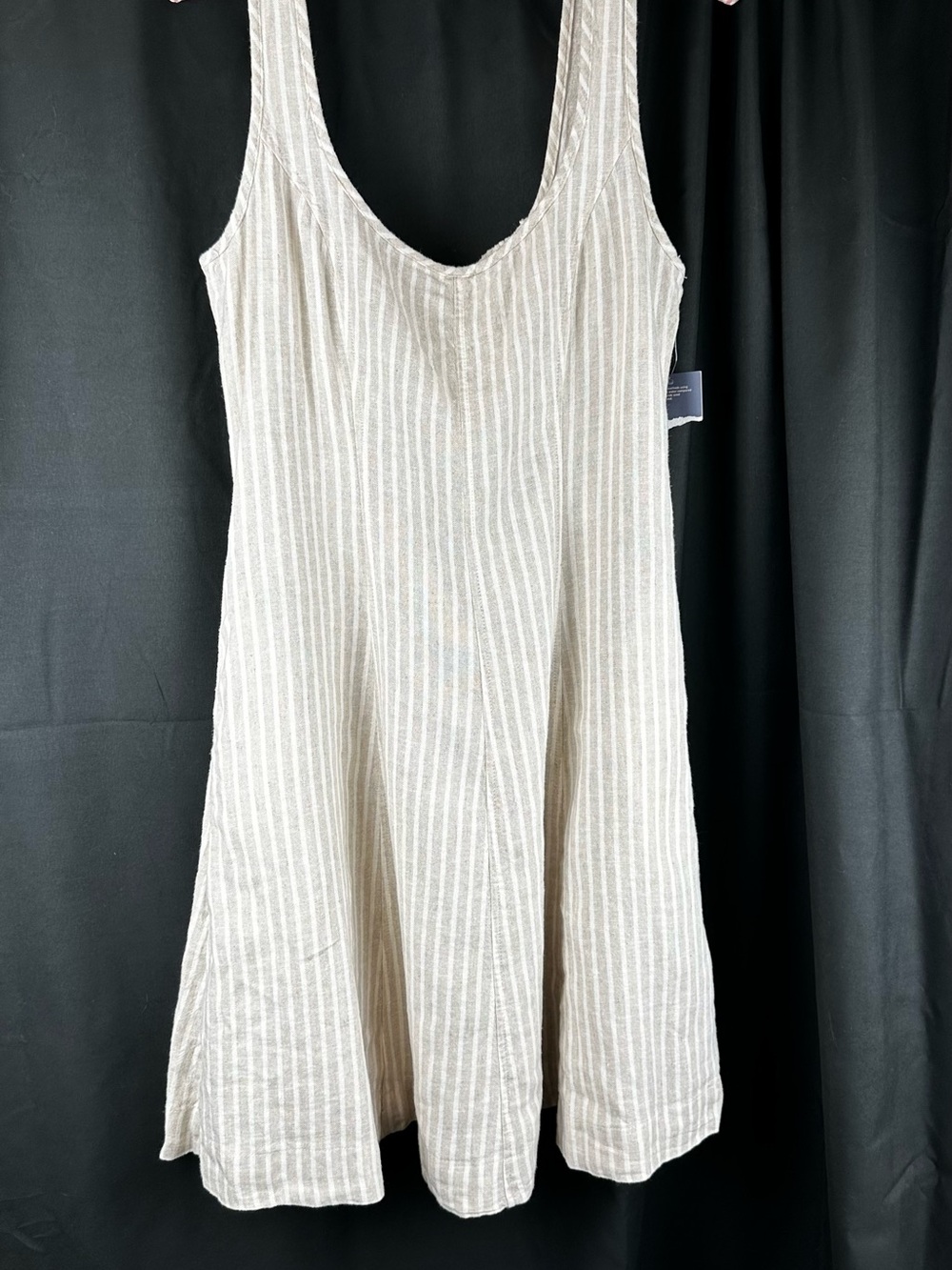 Universal Thread Striped Scoop Neck A-Line Dress in Beige and White
